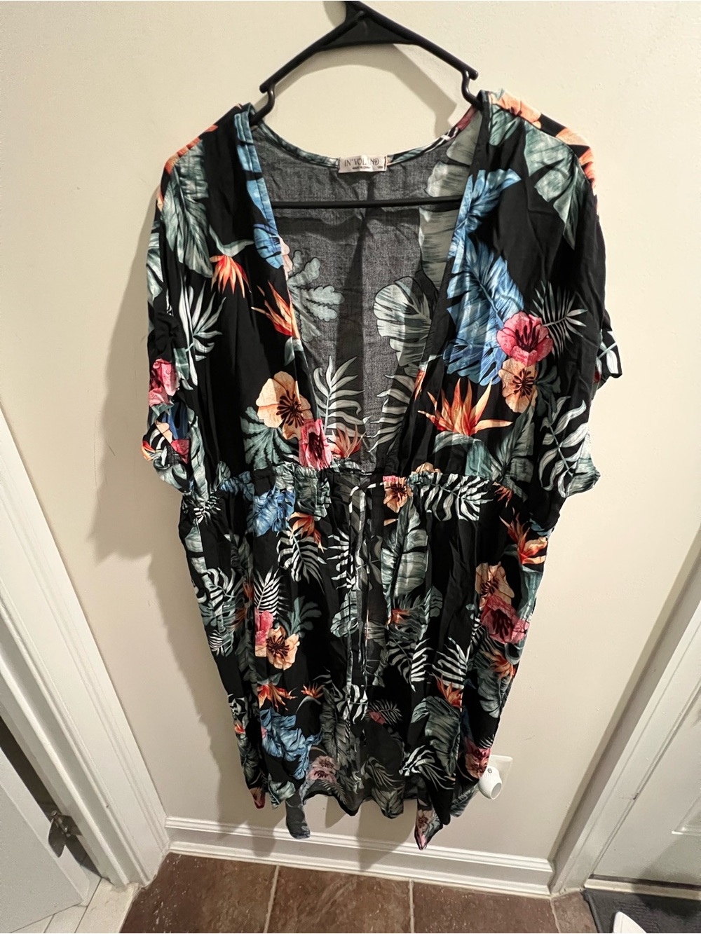 Black Tropical Floral Kimono Cover-Up